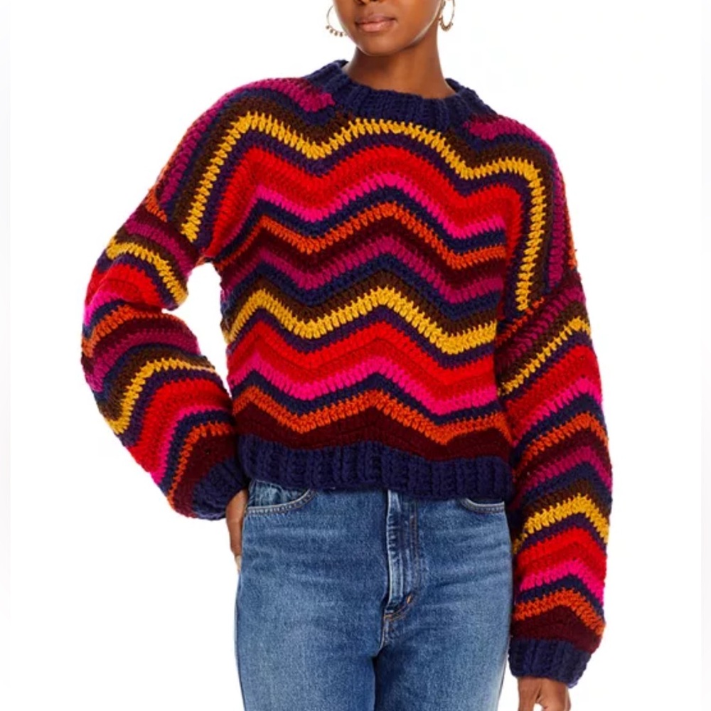 NWT FARM Rio Colorful Waves Crochet Sweater - Picture 2 of 15
